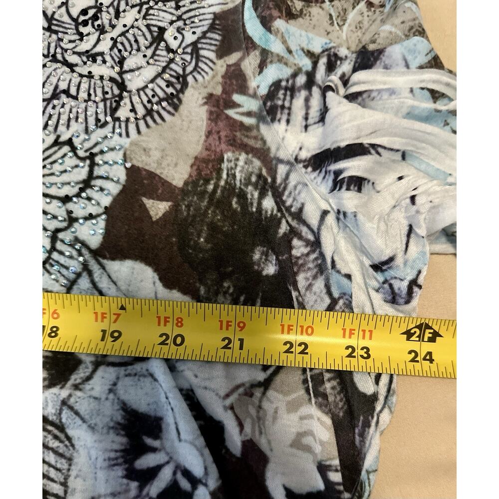 Women's Chico's Boho Blue Brown Floral Studded 3/4 Sleeve Blouse Top Size 3 - Picture 4 of 7